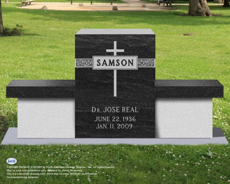 Samson Black and Gray Bench Monument with Cross