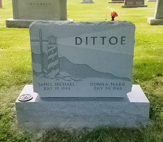 Dittoe Lighthouse Landscape Carving on Companion Headstone