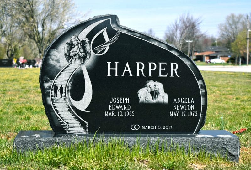 Harper Black Granite Monument with Stairway to Heaven Etching