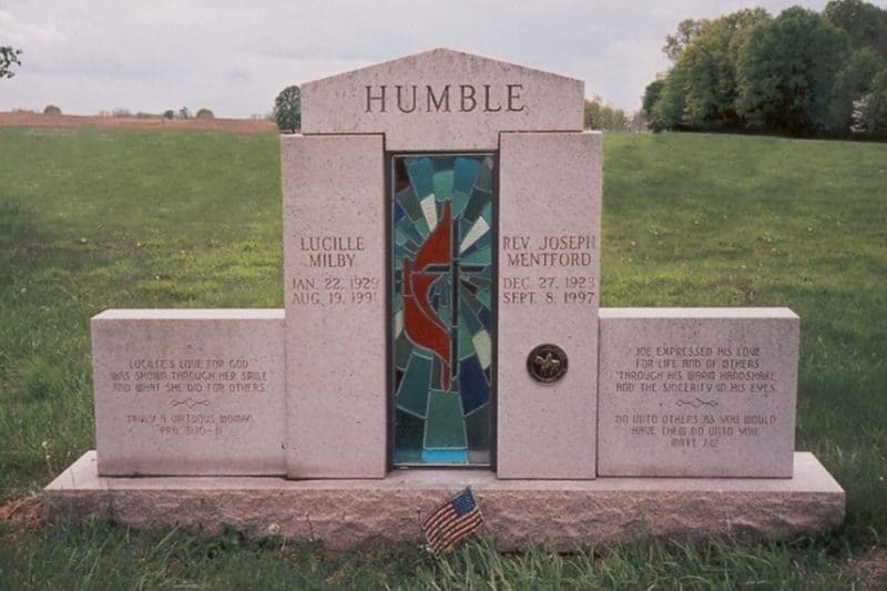 Humble Beautiful Stained Glass in Pink Granite Headstone