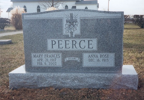 Peerce Memorial with Rosebud and Christian Cross Carving