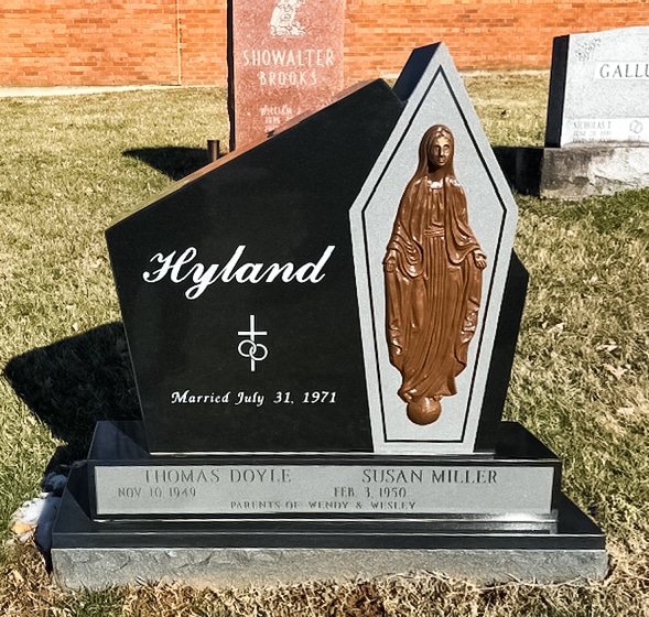 Hyland Companion Monument Black Granite with The Virgin Mary Bronze Attachment